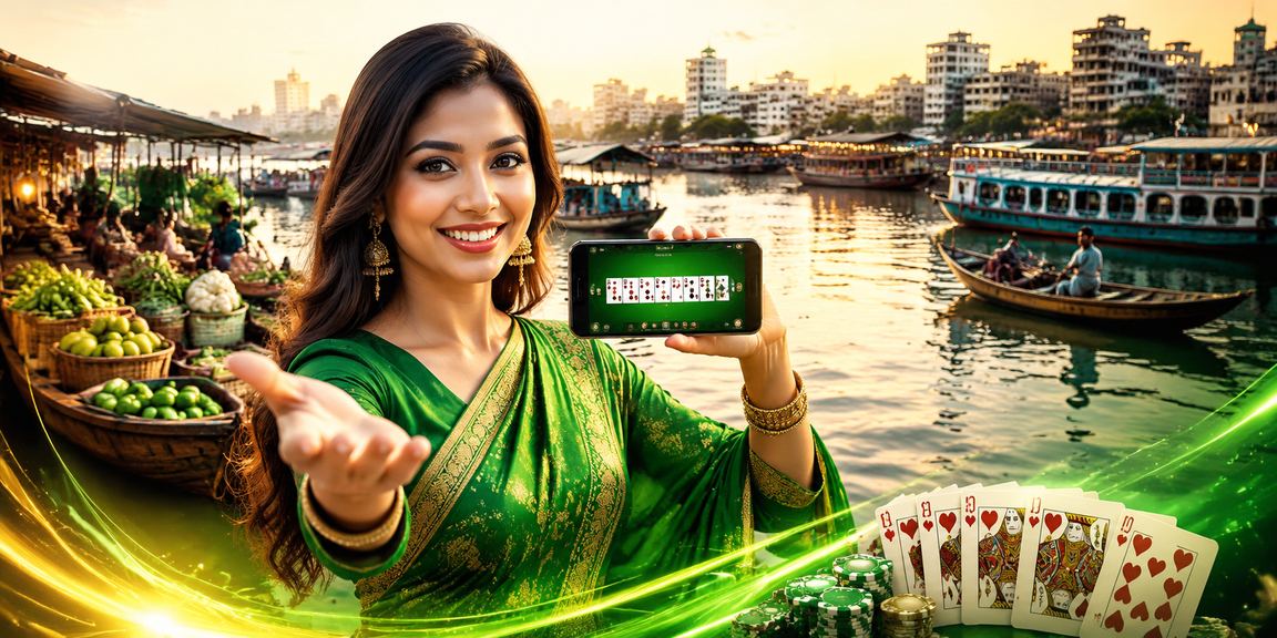 বরিশালে একজন বাংলাদেশি মডেল মোবাইলে রামি গেম উপভোগ করছেন